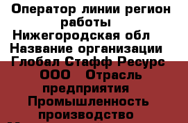 Оператор линии(регион работы - Нижегородская обл.) › Название организации ­ Глобал Стафф Ресурс, ООО › Отрасль предприятия ­ Промышленность, производство › Минимальный оклад ­ 35 000 - Все города Работа » Вакансии   . Мурманская обл.,Видяево нп
